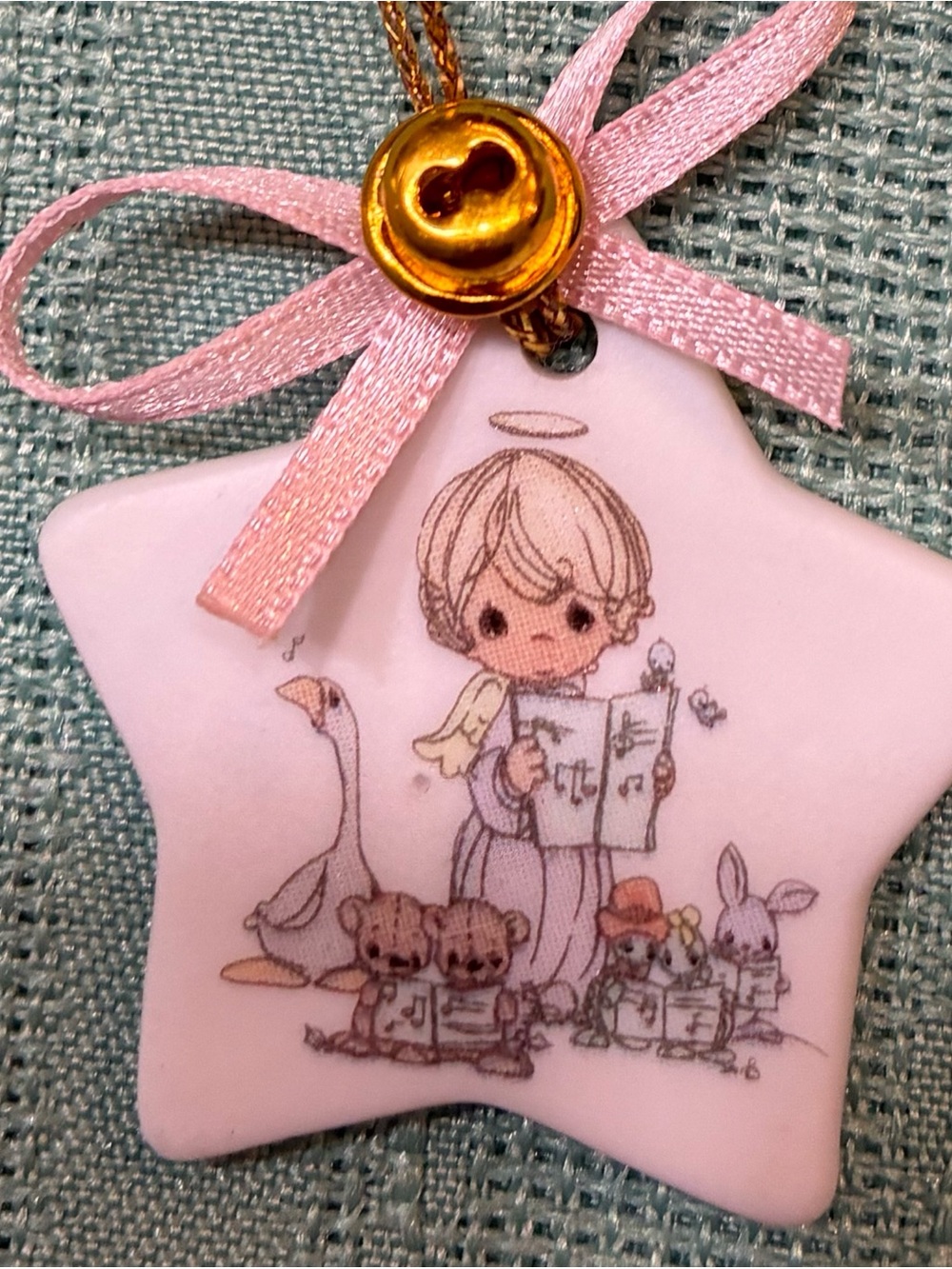 Precious Moments Star Kids Charm Necklace with Ribbon and Bell Ornament